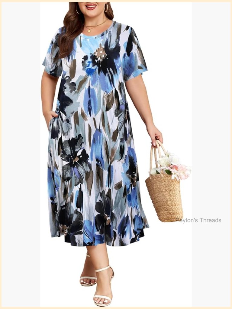 Women's Crew Neck Short Sleeve Maxi Dress With Pockets